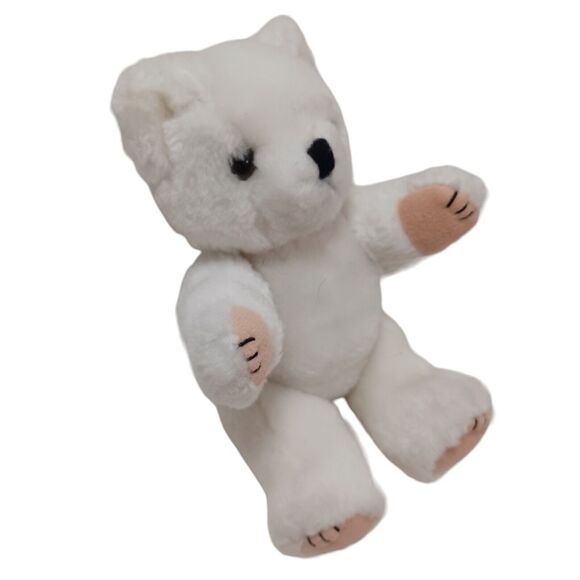 Baby Teddy Bear 8" WHITE Moveable Limbs Realistic Felt Hands Feet Rare Vintage - Picture 4 of 10